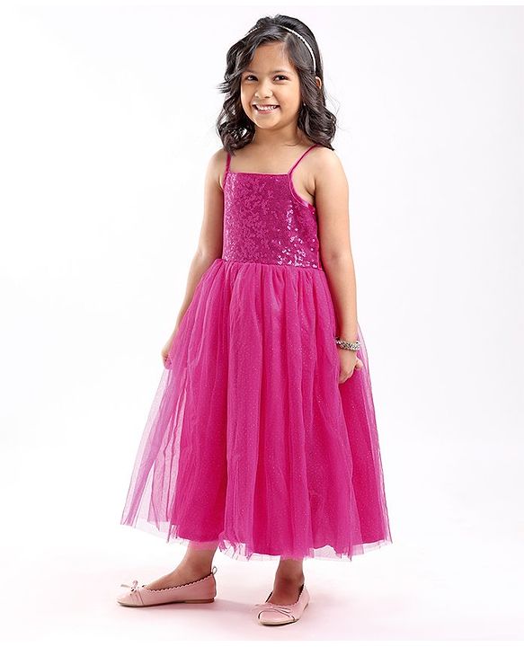 Babyhug Sleeveless Party Wear Gown with Sequin Embellished - Dark Pink