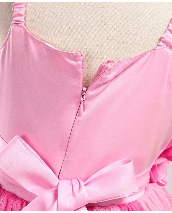 Babyhug Singlet Party Wear Frock with 3D Flowers At Yoke - Pink