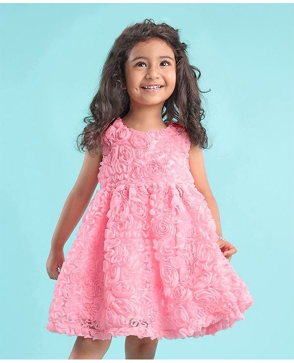 Babyhug Woven Sleeveless Frock with 3D Fabric - Light Pink