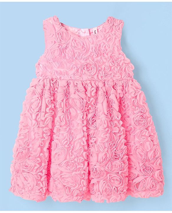 Babyhug Woven Sleeveless Frock with 3D Fabric - Light Pink