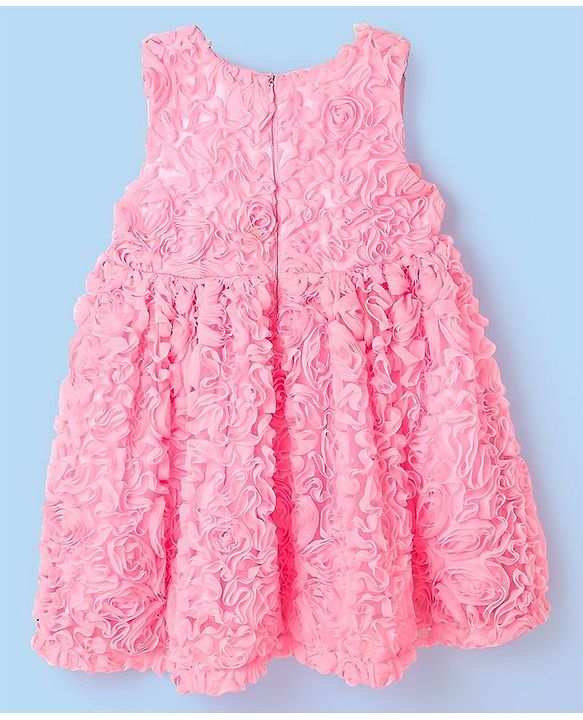 Babyhug Woven Sleeveless Frock with 3D Fabric - Light Pink