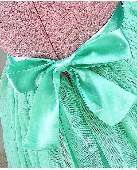 Babyhug Woven Sleeveless Textured Party Dress with Lace Yoke - Mint & Pink