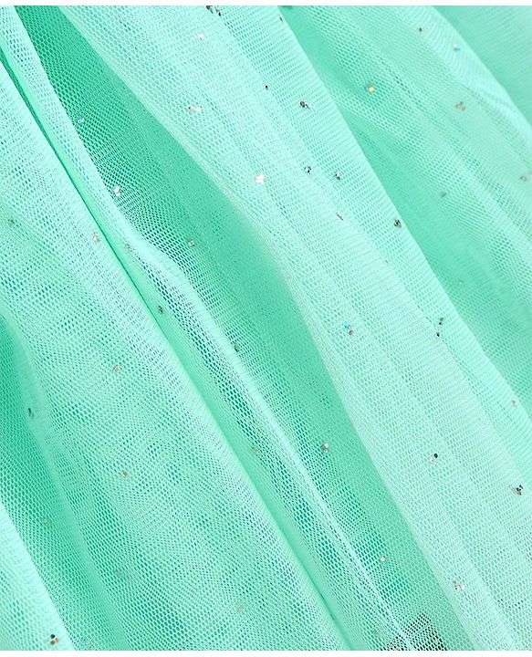 Babyhug Woven Sleeveless Textured Party Dress with Lace Yoke - Mint & Pink