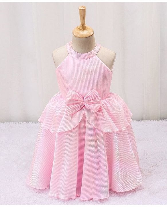 Babyhug Sleeveless Party Frock with Bow Applique - Pink