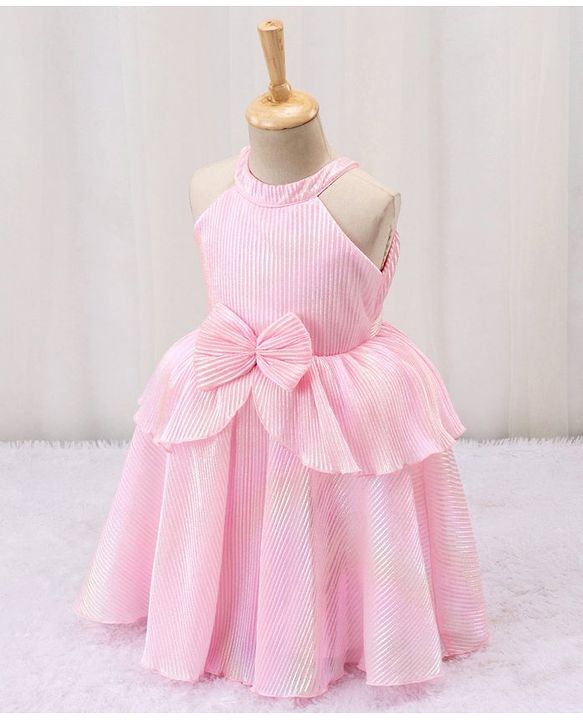 Babyhug Sleeveless Party Frock with Bow Applique - Pink