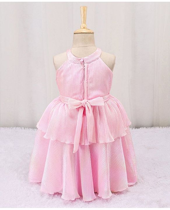 Babyhug Sleeveless Party Frock with Bow Applique - Pink