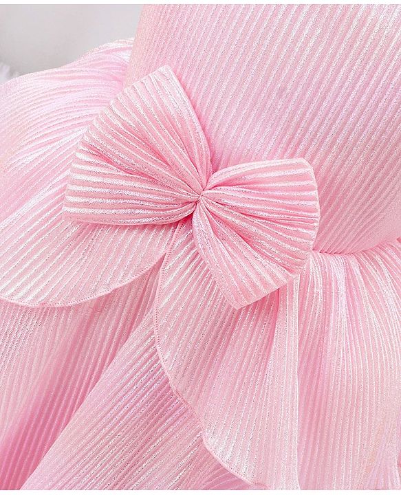 Babyhug Sleeveless Party Frock with Bow Applique - Pink