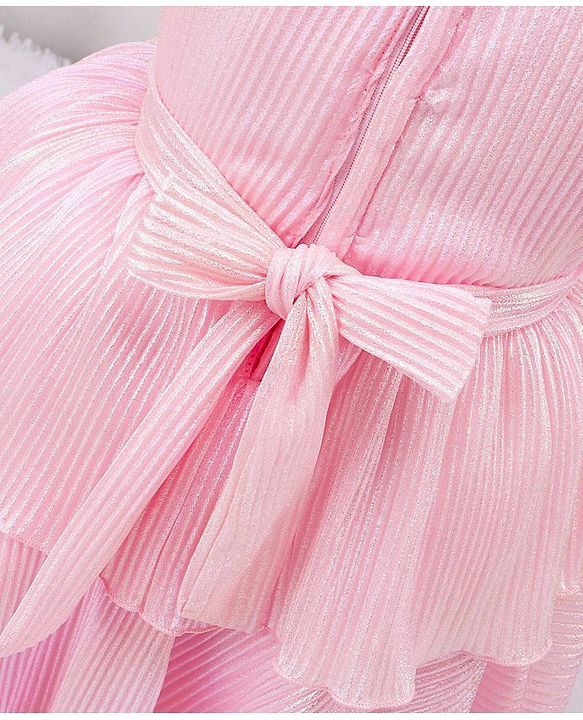 Babyhug Sleeveless Party Frock with Bow Applique - Pink