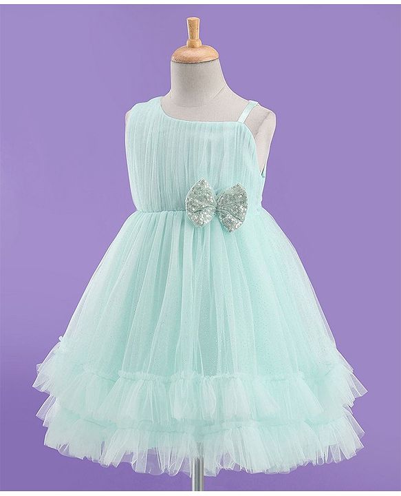 Babyhug Sleeveless Layered Frill Party Frock with Bow Applique - Sea Green