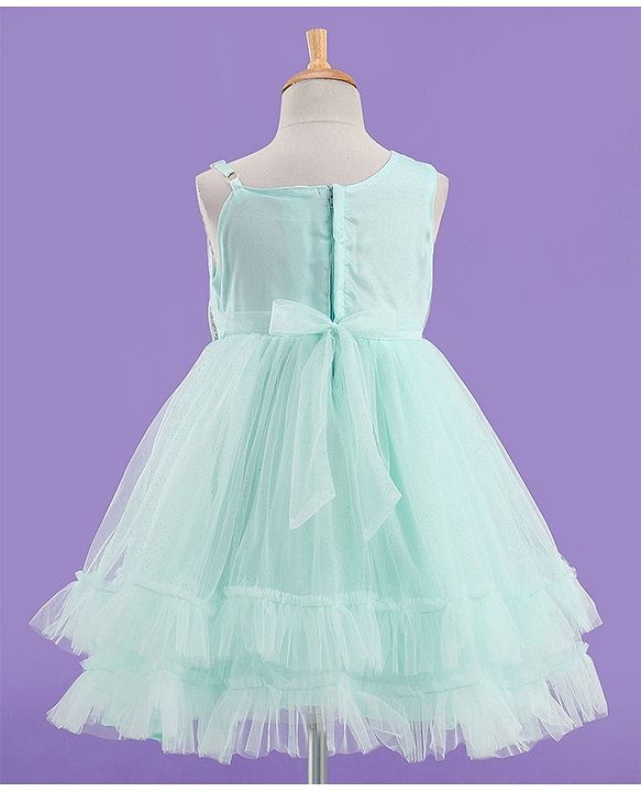 Babyhug Sleeveless Layered Frill Party Frock with Bow Applique - Sea Green