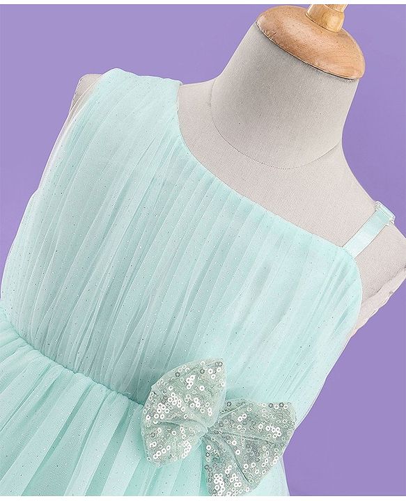 Babyhug Sleeveless Layered Frill Party Frock with Bow Applique - Sea Green