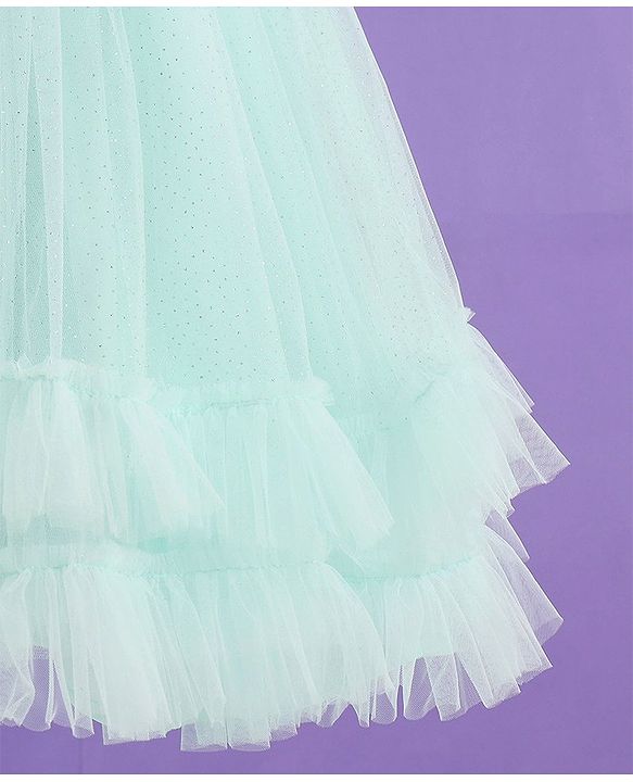 Babyhug Sleeveless Layered Frill Party Frock with Bow Applique - Sea Green