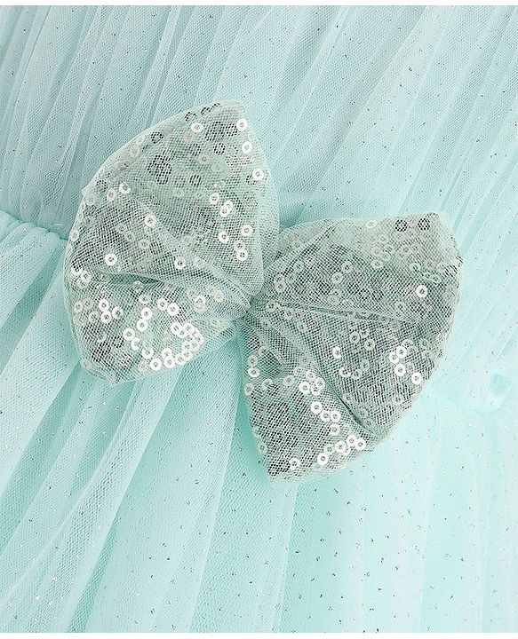 Babyhug Sleeveless Layered Frill Party Frock with Bow Applique - Sea Green