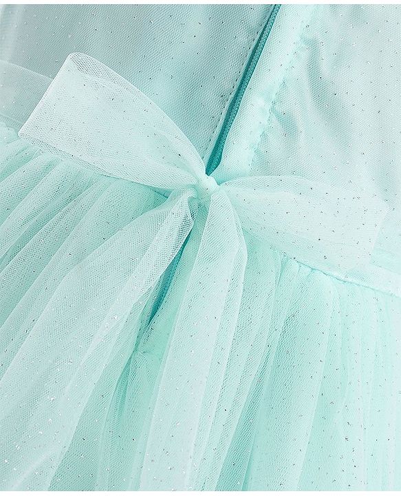 Babyhug Sleeveless Layered Frill Party Frock with Bow Applique - Sea Green