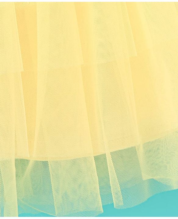 Babyhug Half Flutter Sleeves Mesh Solid Color Party Frock Corsage Detailing - Yellow
