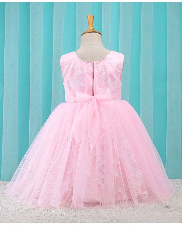 Babyhug Sleeveless Embroidered Party Frock With Floral Corsage- Pink