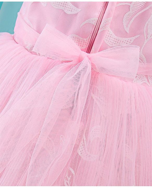 Babyhug Sleeveless Embroidered Party Frock With Floral Corsage- Pink