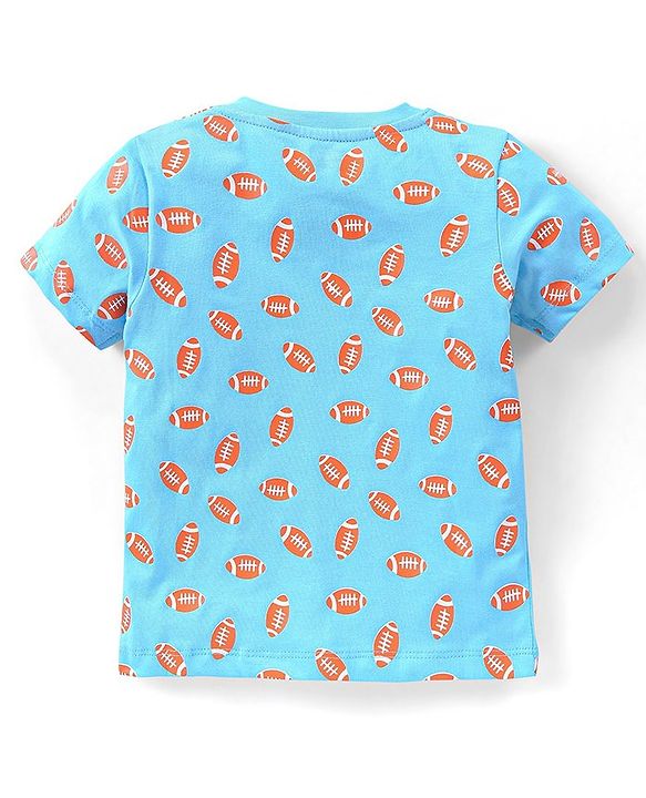 Babyhug Cotton Knit Half Sleeves Night Suit Rugby Football Print - Blue