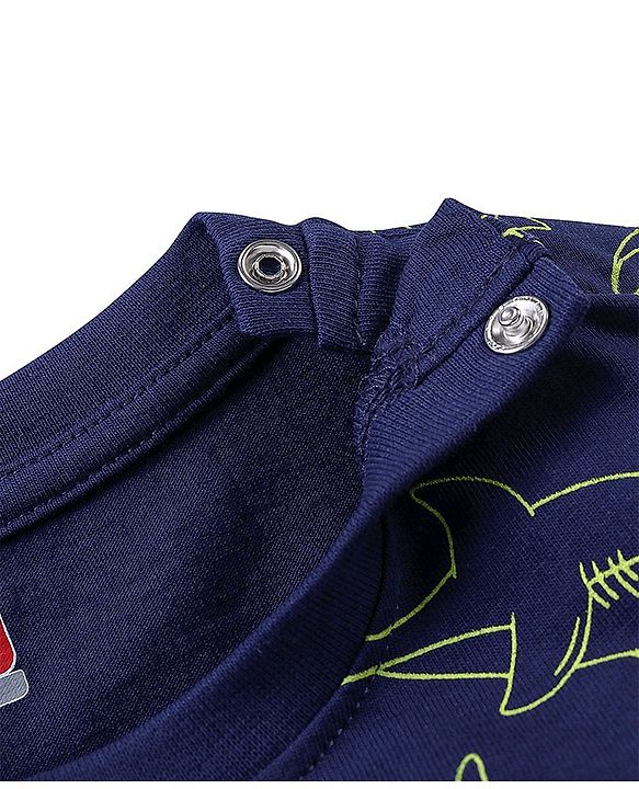 Babyhug Cotton Knit Half Sleeves Night Suit Shark Print - Navy Blue
