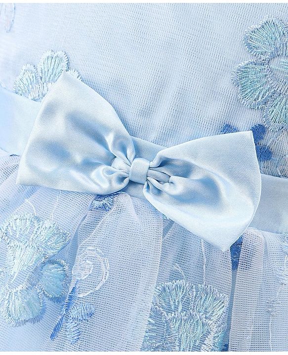 Babyhug Sleeveless Floral Embroidered Party Frock - Blue