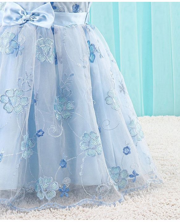 Babyhug Sleeveless Floral Embroidered Party Frock - Blue