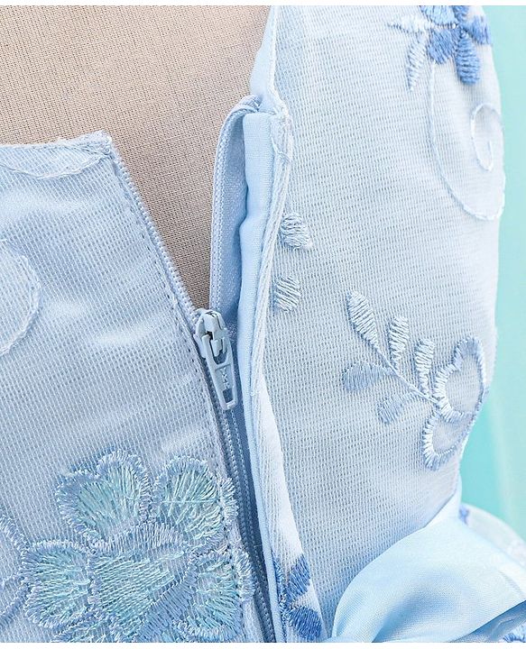 Babyhug Sleeveless Floral Embroidered Party Frock - Blue