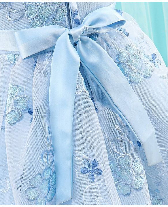 Babyhug Sleeveless Floral Embroidered Party Frock - Blue