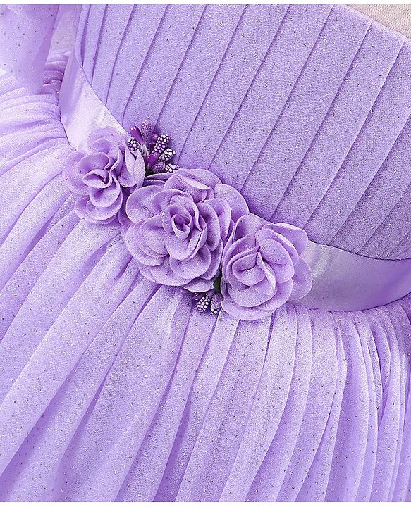 Babyhug Flutter Sleeves Shimmer Party Frock with Floral Corsage - Lavender