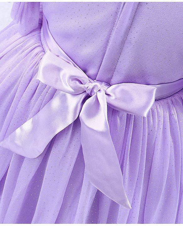 Babyhug Flutter Sleeves Shimmer Party Frock with Floral Corsage - Lavender