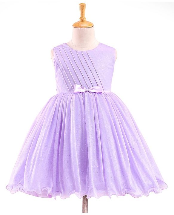 Babyhug Sleeveless Shimmery Party Wear Frock Glitter Print with Striped Textures- Lavender