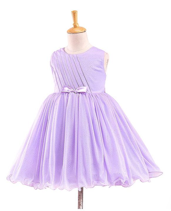 Babyhug Sleeveless Shimmery Party Wear Frock Glitter Print with Striped Textures- Lavender
