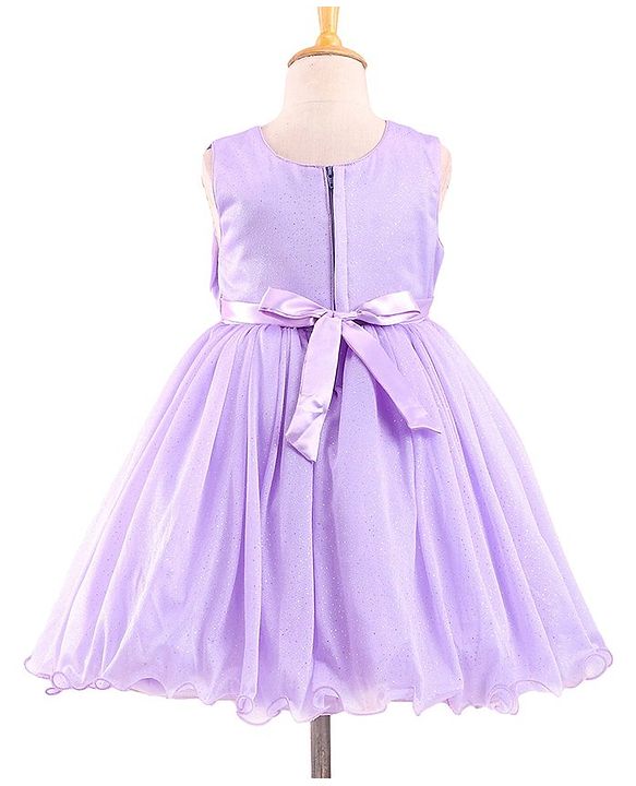 Babyhug Sleeveless Shimmery Party Wear Frock Glitter Print with Striped Textures- Lavender