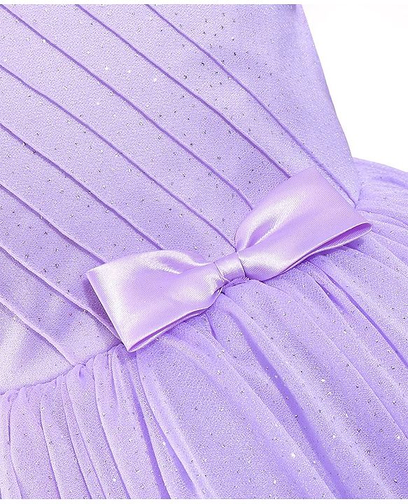 Babyhug Sleeveless Shimmery Party Wear Frock Glitter Print with Striped Textures- Lavender