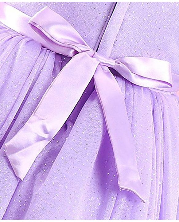 Babyhug Sleeveless Shimmery Party Wear Frock Glitter Print with Striped Textures- Lavender