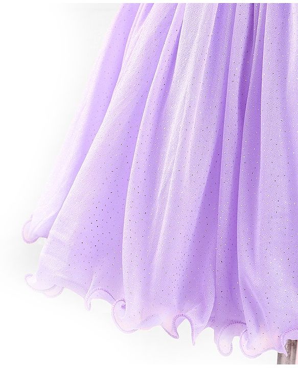 Babyhug Sleeveless Shimmery Party Wear Frock Glitter Print with Striped Textures- Lavender