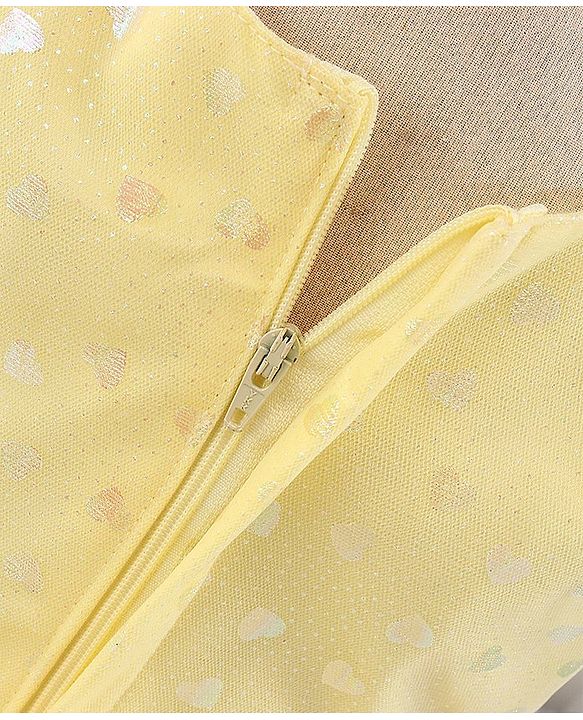 Babyhug Sleeveless Party Frock with Bow Applique Foil Heart Print - Light Yellow