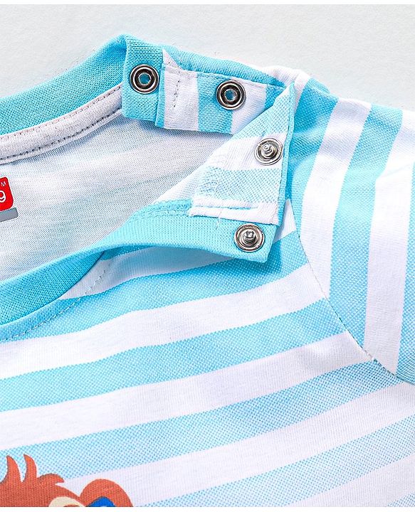 Babyhug Cotton Half Sleeves T-Shirt Striped - White & Blue