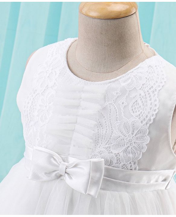 Babyhug Woven Sleeveless Party Frock with Floral Lace Detailing - White