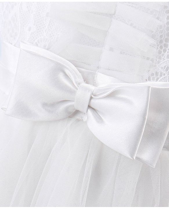Babyhug Woven Sleeveless Party Frock with Floral Lace Detailing - White