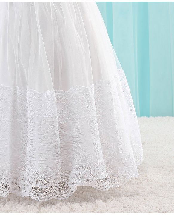 Babyhug Woven Sleeveless Party Frock with Floral Lace Detailing - White