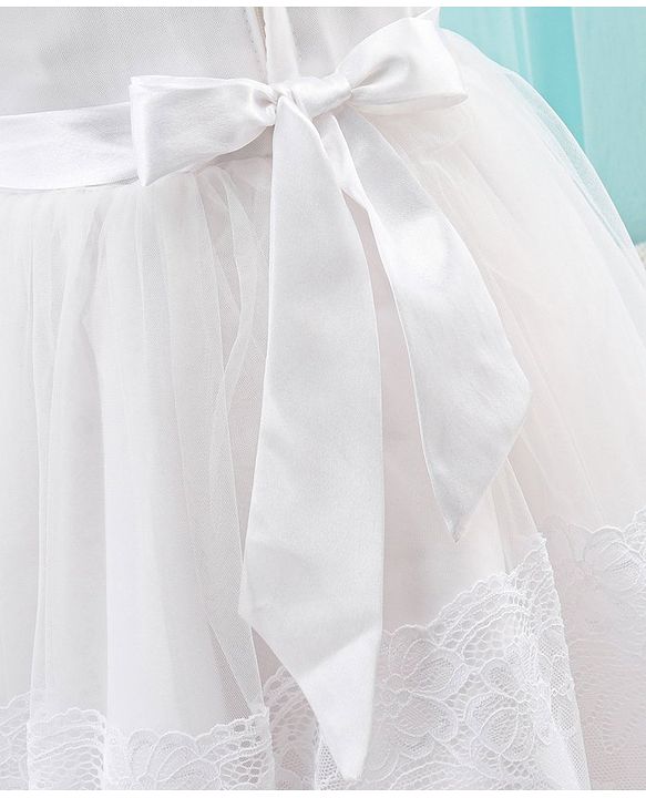 Babyhug Woven Sleeveless Party Frock with Floral Lace Detailing - White