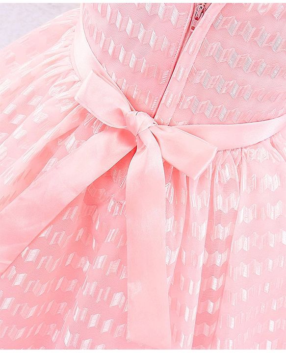 Babyhug Sleeveless Textured Party Frock with Floral Corsage - Peach