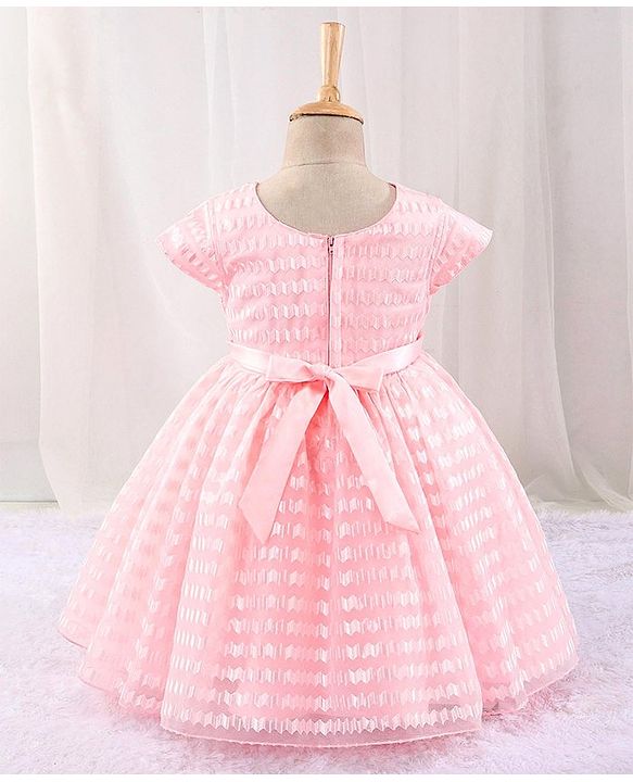 Babyhug Sleeveless Textured Party Frock with Floral Corsage - Peach