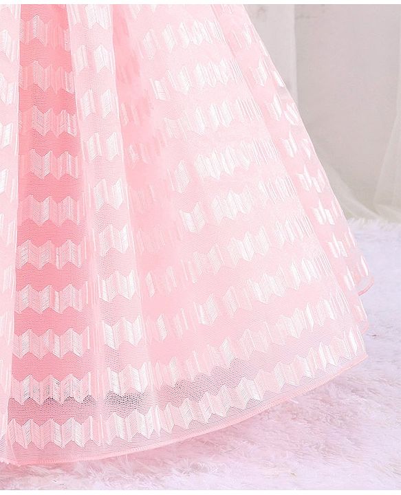 Babyhug Sleeveless Textured Party Frock with Floral Corsage - Peach