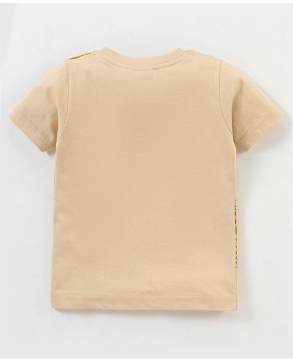 Babyhug Cotton Half Sleeves Tee With Lion & Tiger Print- Beige
