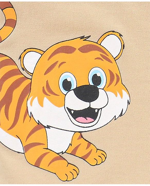 Babyhug Cotton Half Sleeves Tee With Lion & Tiger Print- Beige