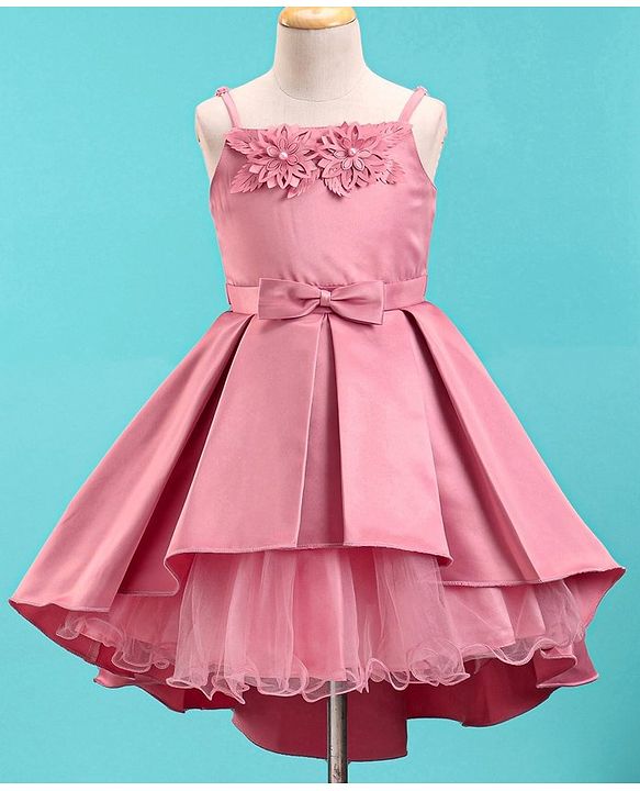 Babyhug Sleeveless Satin Party Frock With Flower Corsage - Dusty Pink