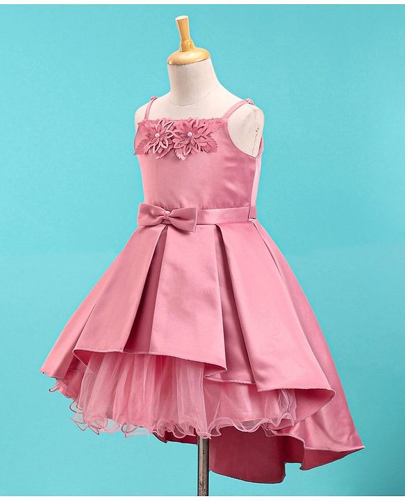 Babyhug Sleeveless Satin Party Frock With Flower Corsage - Dusty Pink