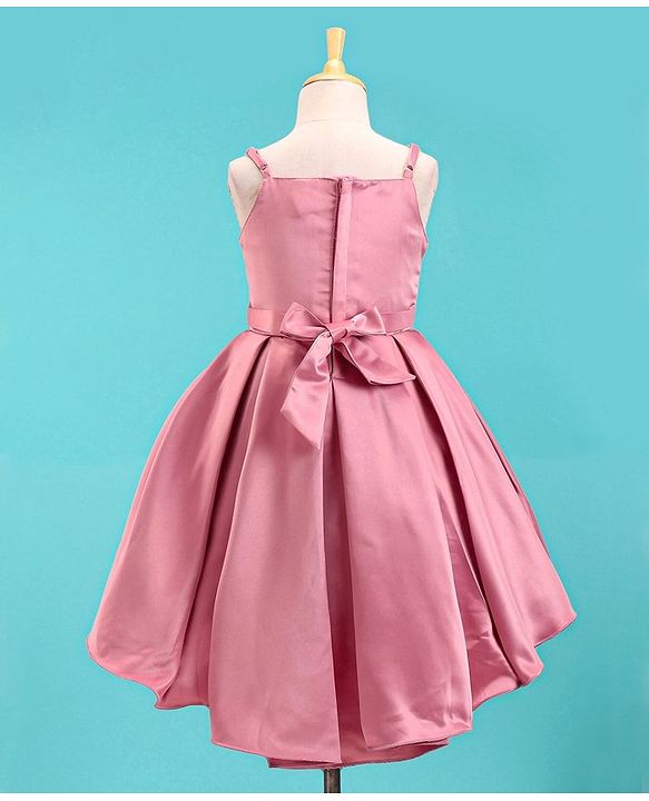 Babyhug Sleeveless Satin Party Frock With Flower Corsage - Dusty Pink