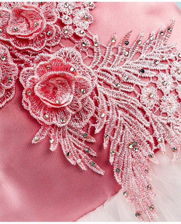 Babyhug Sleeveless Party Frock with Floral Embroidery & Corsage - Dusty Pink & White